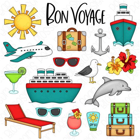 Bon Voyage Cruise Clipart Set Hand Drawn Digital Clipart Etsy Uk