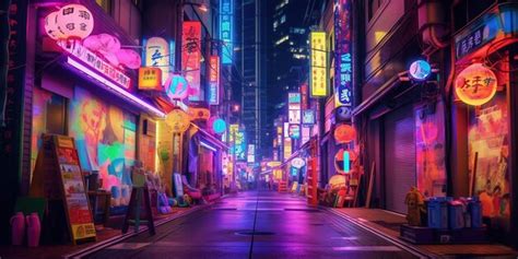 Premium AI Image Generative AI Night Scene Of Big City In Cyberpunk