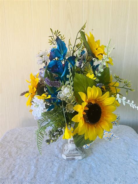 Sunflower Table Arrangement Floral Candlestick Arrangement Farmhouse