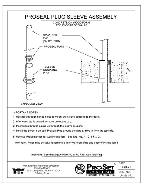 A A Proseal Plug Device For Plastic Pipe Thru Concrete On Wood