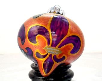 Ornament Purple Fleur de lis Hand Painted Glass Home Decor