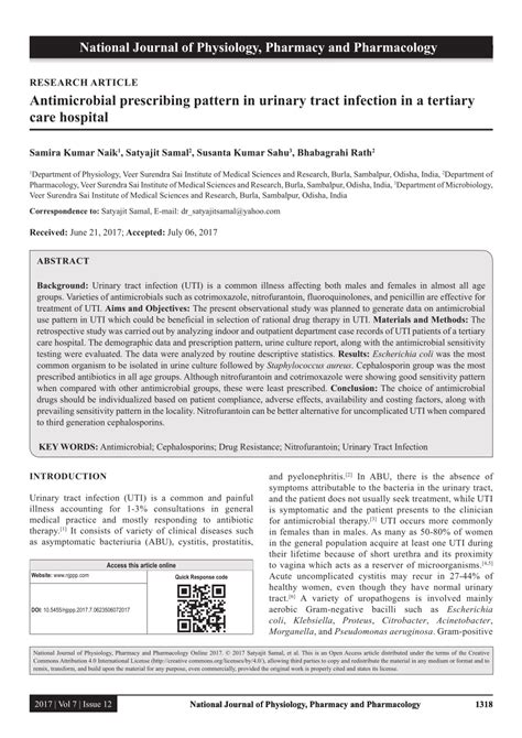 Pdf Antimicrobial Prescribing Pattern In Urinary Tract Infection In A