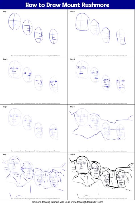 How To Draw Mount Rushmore Statues Step By Step Drawingtutorials