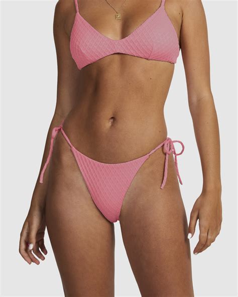 Rvca Lacey Medium Tie Side Bikini Bottom Pink Surfstitch