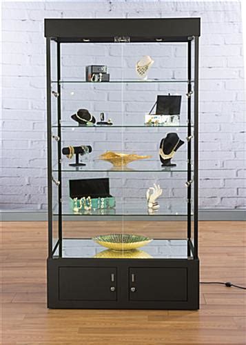 Black Display Case With Mirrored Bottom Bottom Storage