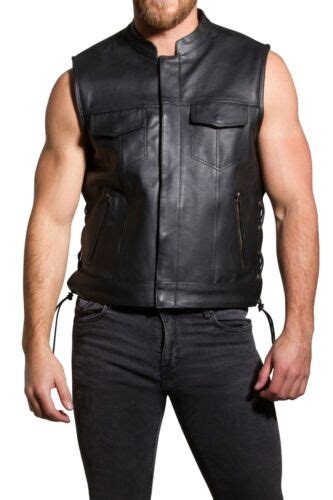 Men S Real Leather Soa Style Motorbike Cut Off Biker Laced Up With Zip