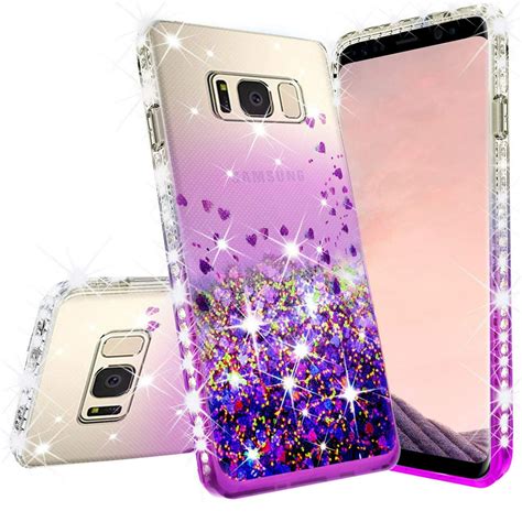 Samsung Galaxy S8 Plus Case W Temper Glass Screen Protector Liquid Glitter Phone Case