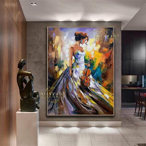 Lady With Violin Oil Painting Original Women X Canvas Wall Art Girl