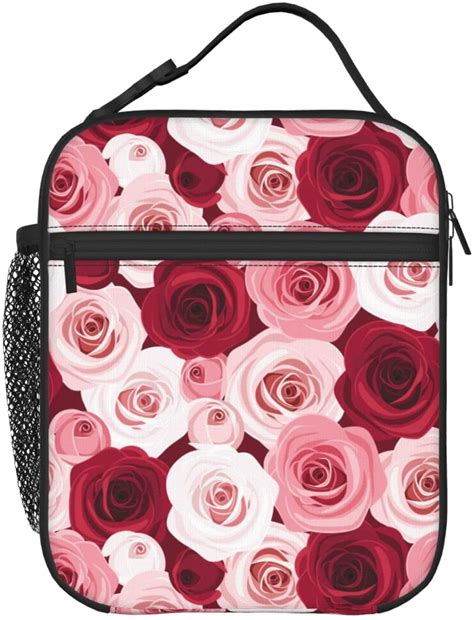 Sunyuer Rose Pattern Portable Lunch Bag Insulated Lunch Box Reusable Cooler Totes For Women Men ...