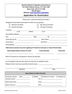 Fillable Online Application For Examination Electrical Board Of