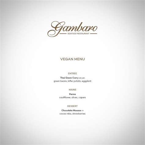 Menu at Gambaro Seafood Restaurant, Brisbane City