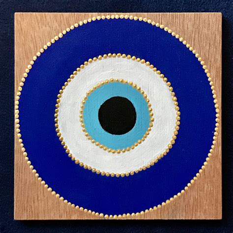 Hand Painted Evil Eye Painting 4 Wooden Panel Dot Art Dot Painting