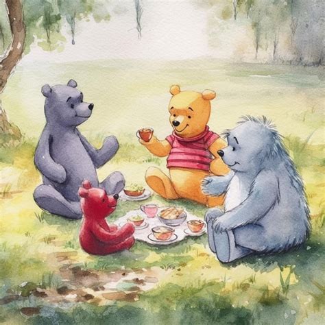 Premium Ai Image Winnie The Pooh And Friends Having A Picnic In The