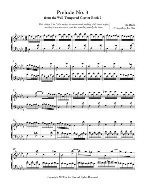 Bach Prelude No 3 Arr Joe Cox By Joe Cox Sheet Music For Piano Solo