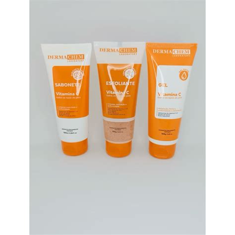 Kit Skincare Vitamina C Clareador Anti Idade Sabonete Esfoliante