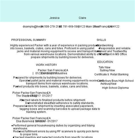 Packer Resume Examples Guide And Writing Tips