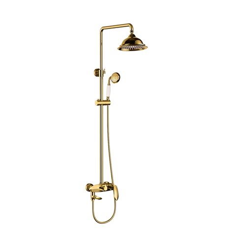 Traditional Plate Gold Brass Shower Column Set Bathrooms Shower Mixer