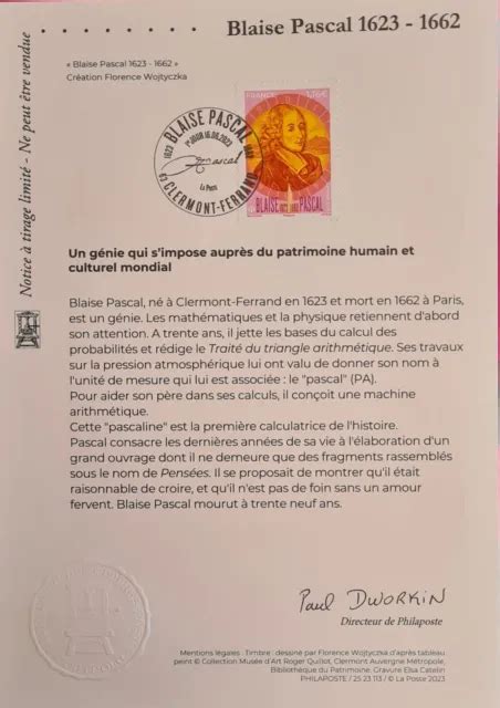 Document Philat Lique Notice Philaposte Blaise Pascal Eur