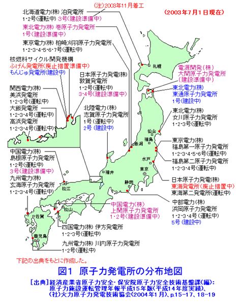 日本の原子力発電所の分布地図（2003年） 02 05 01 07 Atomica