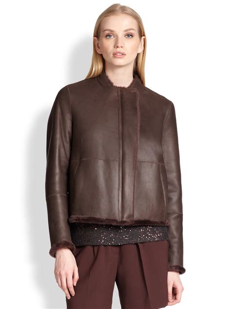 Brunello Cucinelli Reversible Shearling Leather Jacket In Brown Lyst