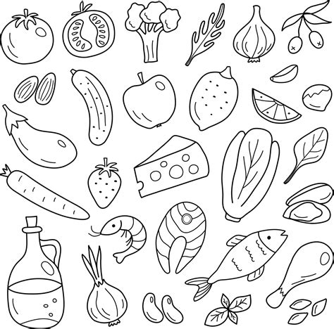 Mediterranean Diet Set In Doodle Style 11402376 Vector Art At Vecteezy