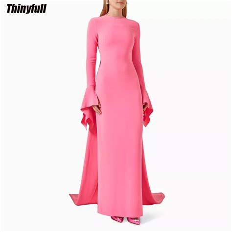 Thinyfull Mermaid Satin Saudi Arabia Prom Dresses O Neck Long Sleeves