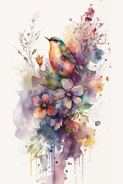 Premium AI Image | A watercolor painting of a bird with flowers