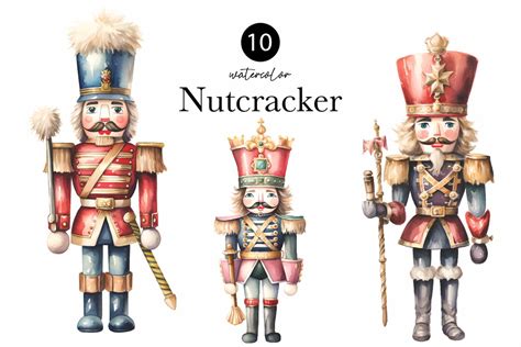 Watercolor Nutcracker Clipart For Vintage Christmas Greeting Cards