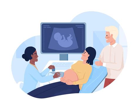 Couple at baby ultrasound scan 2D vector isolated illustration ...