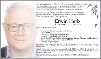 Traueranzeigen Von Erwin Herb Allg Uer Zeitung