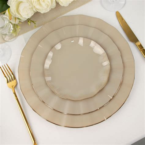 Efavormart 10 Pack Taupe 6 Round Plastic Dessert Salad Plates