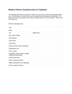 Fillable Online Med Hx Sedation Form Pages Fax Email Print Pdffiller