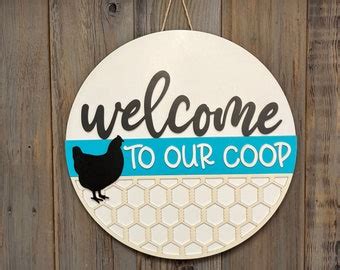 Welcome to Our Coop Sign Chicken Farmhouse Décor Layered Wood Door