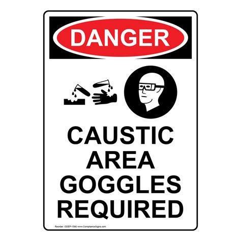 Vertical Caustic Area Goggles Required Sign Osha Danger