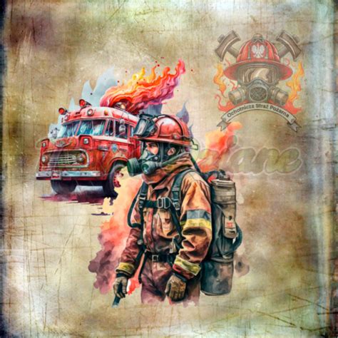 TkaneDziane pl PANEL DRUKOWANY STRAŻAK Z WOZEM OSP TŁO NUDE NR 10