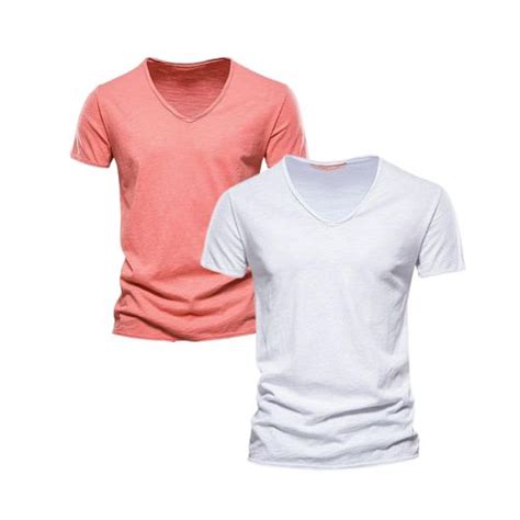 Shop 2 Pack New Summer V Neck T Shirt Men 100 Combed Cotton Solid