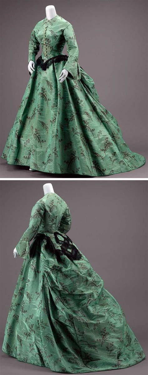 Dress American About 1865 Silk Moiré Taffeta Figured And Ikat Linen