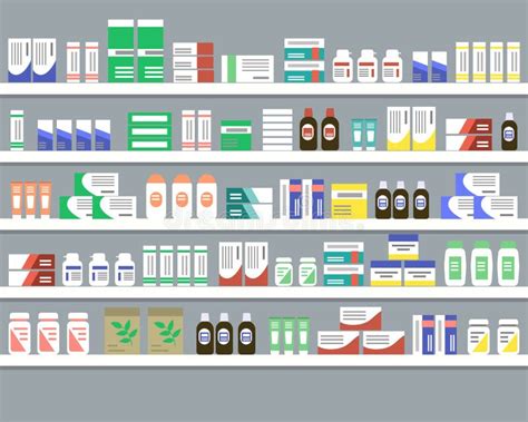 Estantes Con Las Medicinas Objetos Para Un Interior De La Farmacia