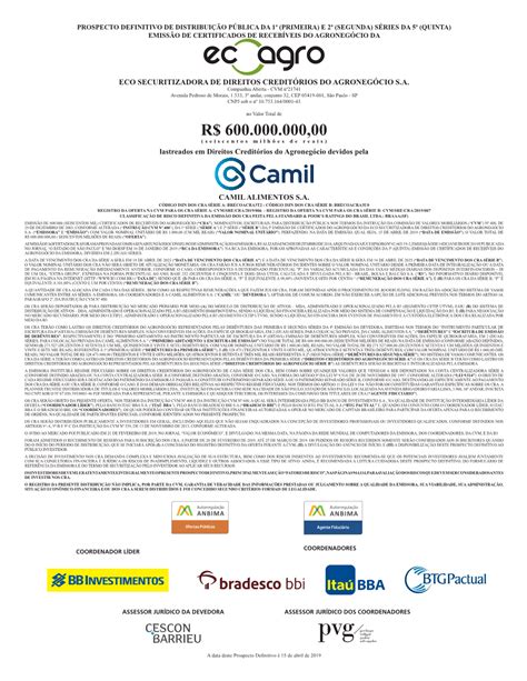 Prospecto Definitivo De Distribuição Pública Da 1ª Primeira E 2ª