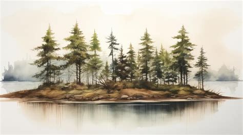 Premium Photo Highlands Sketch Watercolor Painting Of Pine Trees On A Small Island