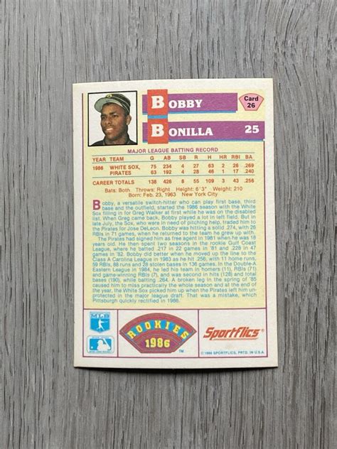 Mlb Sportflics Baseball Bobby Bonilla Rc Pittsburgh