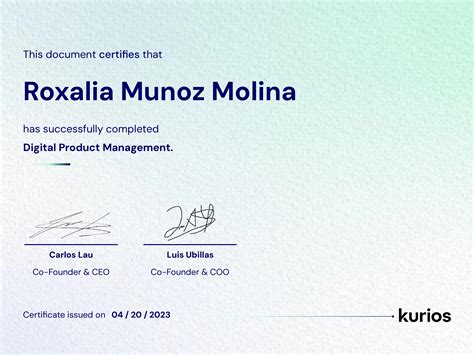 Certificate of Roxalia Munoz Molina | Digital Product Management