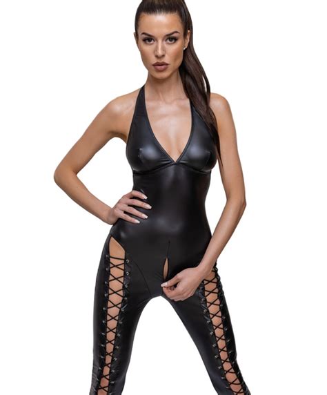 Cottelli Lingerie Black Matte Look Lace Up Catsuit Sexystyle Eu