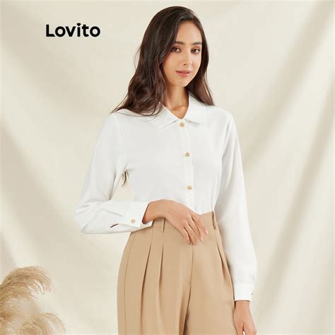 Lovito Vintage Plain Square Lapel Metal Buttons Long Sleeve Blouse