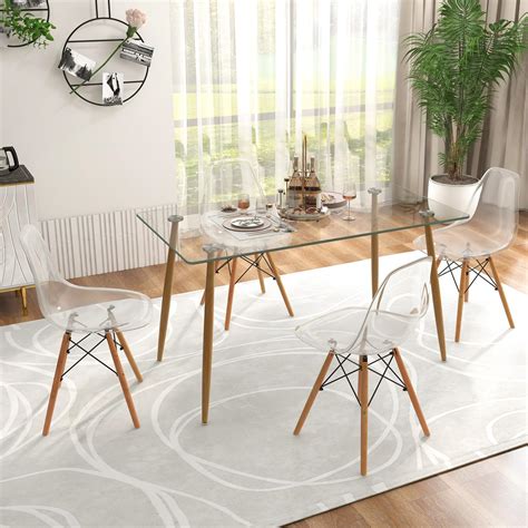 Amazon Deolme Modern Dining Table Set Round Glass Table And