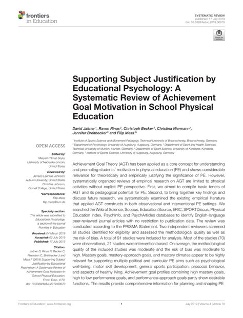 (PDF) Supporting Subject Justification by Educational Psychology: A