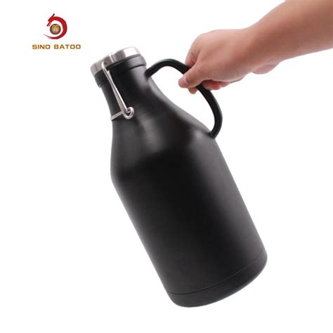 Double Wall Flip Top Black Stainless Steel Growler Liter