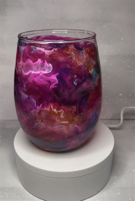 Alcohol Ink And Resin Handmade Stemless Wine Glass Etsy