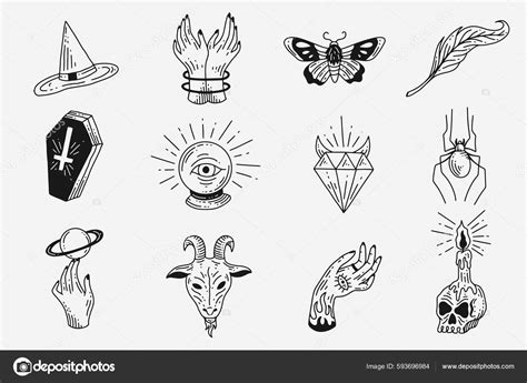 Set Collection Mystical Celestial Dark Holy Simple Minimalism Tattoo