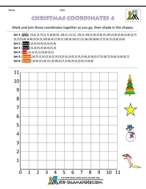 Printable Christmas Coordinate Graphing Worksheets